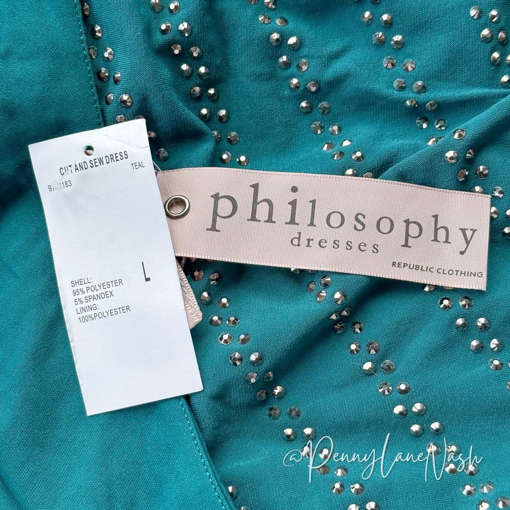 NWT Philosophy One Shoulder Embellished Dress Teal - Picture 8 of 11